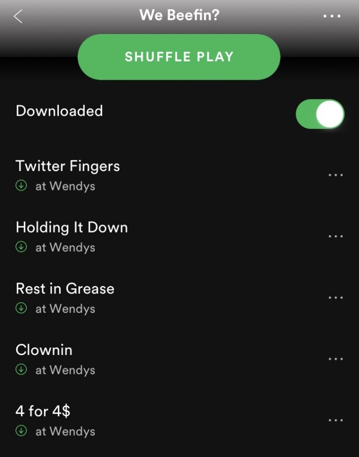 Wendys EP We Beefin? has five songs and was released on Spotify, Apple Music, and Google Play.