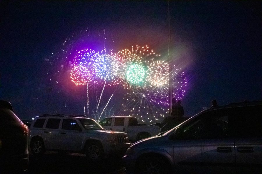 The Grand Finale. Fireworks light up the sky as the show comes to an end.
