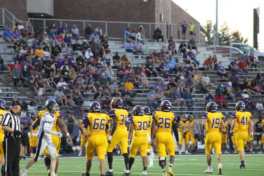 The defensive line sets up for a play at the East West football game on Sept. 4, 2020.