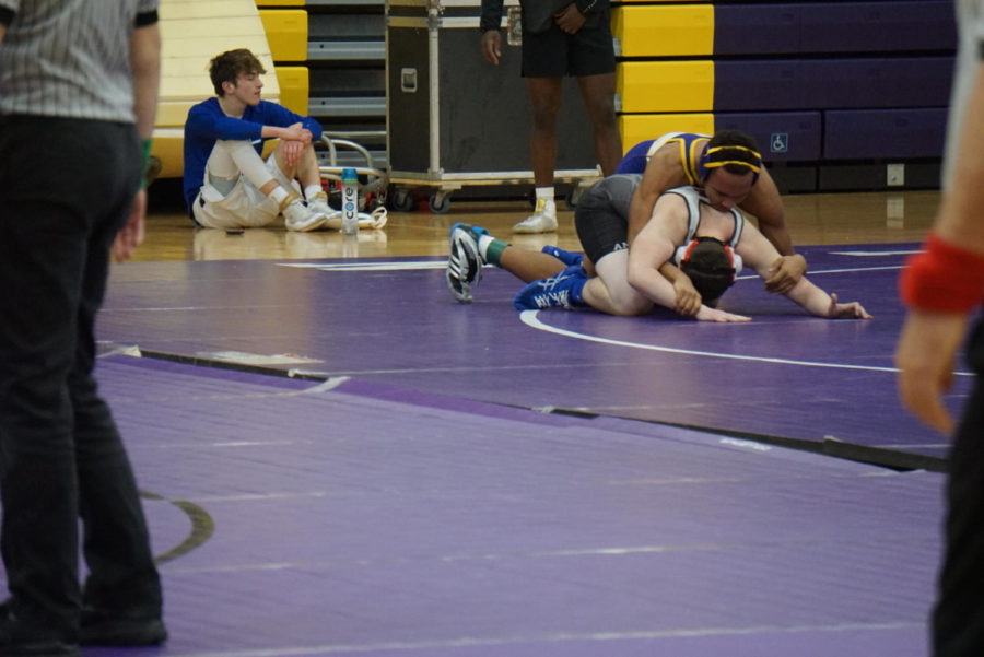 Freshman Kenyann Hunt stands his ground as he has the advantage during this time of the match. 
