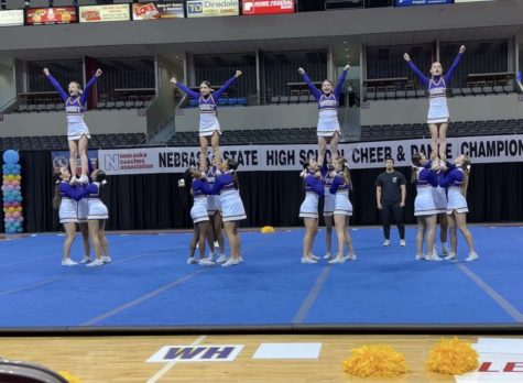  Bellevue West cheer team competes at state cheer and dance competition.