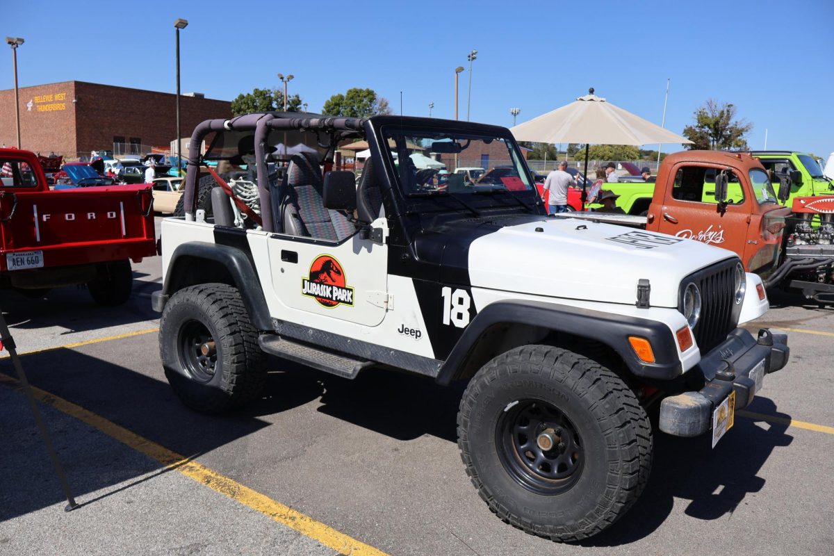 Senior Anthony Adams’ Jurassic Park themed Jeep is presented at the Bellevue West annual car show.