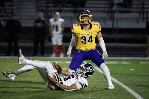 Senior Mack Kennedy celebrates after a play.
