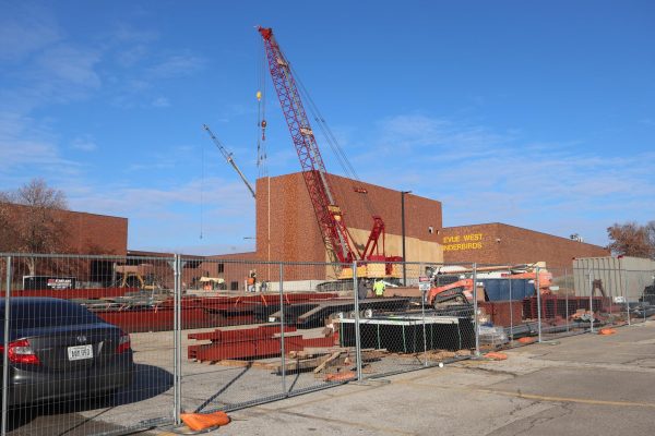 Walls are installed on the new auditorium.