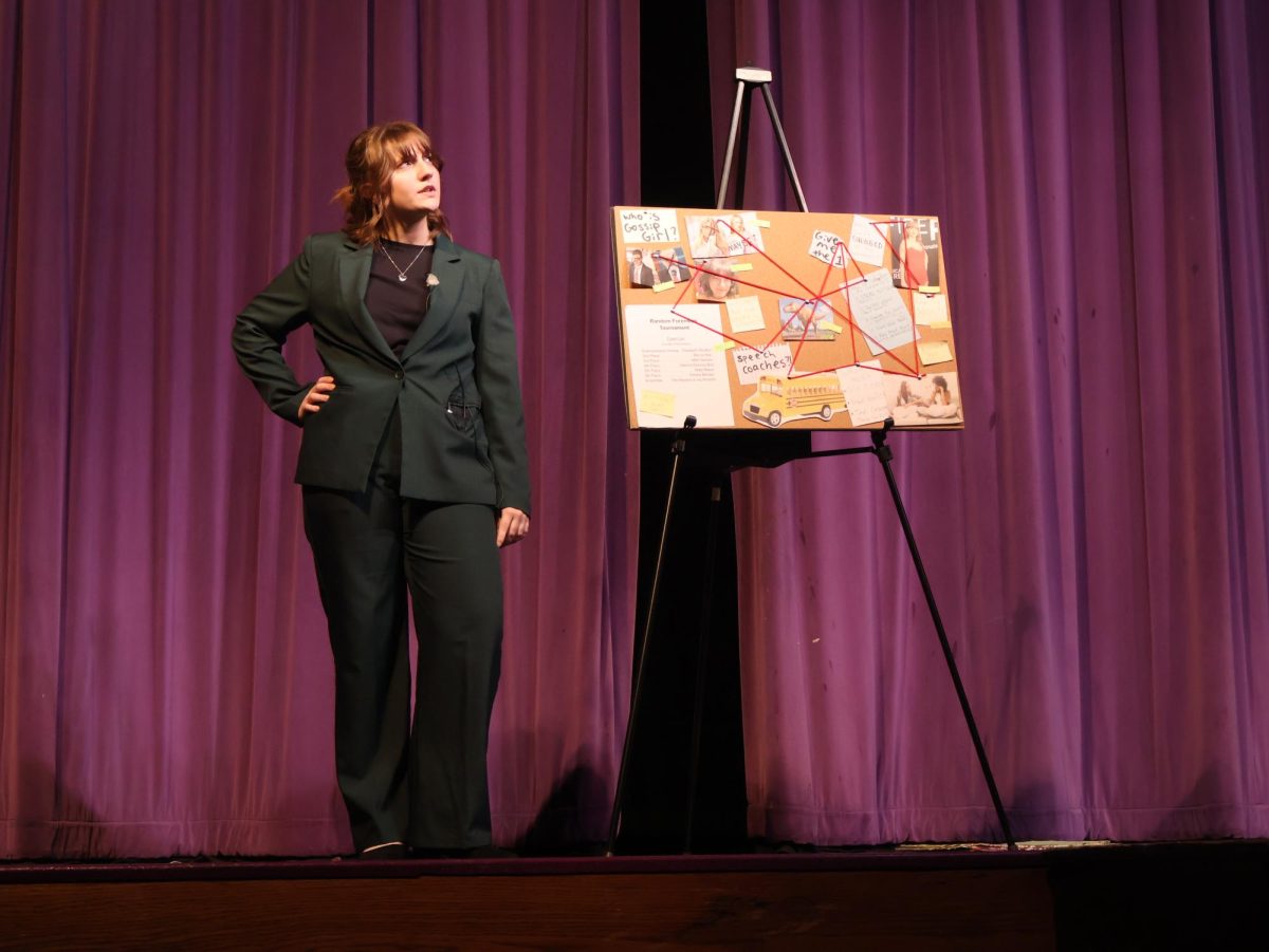 Senior Elizabeth Stratton performs her Entertainment “Gossip Girl” at the forensics showcase on April 25, 2025.